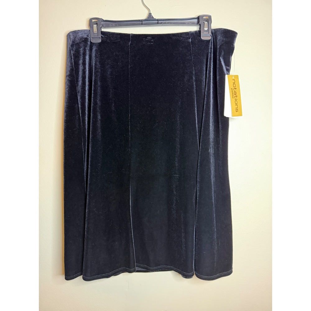 Notations Petite Womens PXL Black Velvet A-Line Midi Skirt NWT Stretch Fall Chic